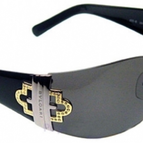 SOLD Bulgaria Designer Rimless Sunglasses Black Two-Tone Crystals Italian GUC - Picture 8 of 14